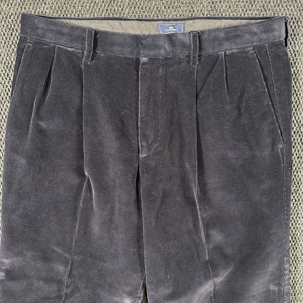 Y2K Dockers Corduroy Pants Men's 36x29 Navy Relaxed Fit Pleated Wide Wale Cuffed